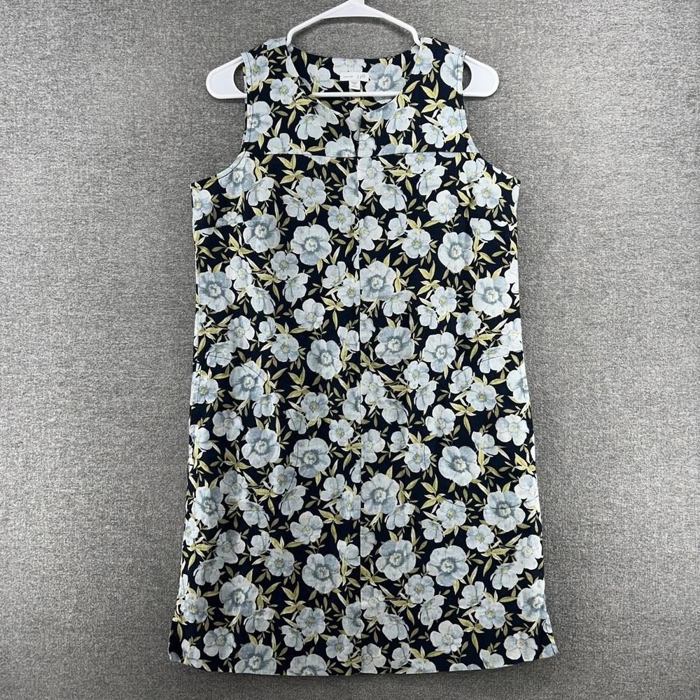 J jill Love Linen Dress Women Size Small Petite Sleeve Less Black Floral Casual